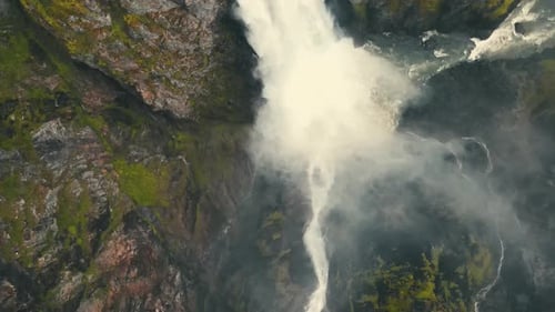 4k 60fps, The famous waterfall Voringsfossen in Norway. Impressive beauty of Scandinavian nature