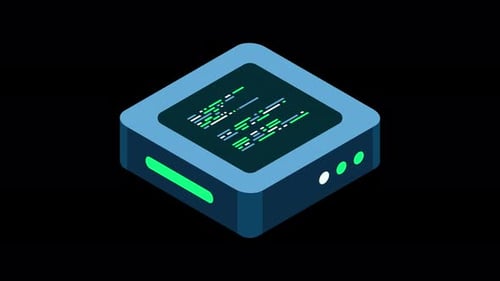 Isometric futuristic server animation. Isometric database or data center. Abstract blockchain
