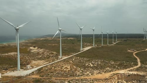 Wind turbines.