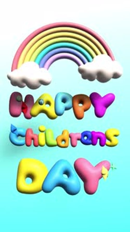 Happy Childrens Day 3D Text Animation Bright and Colorful Motion Graphics