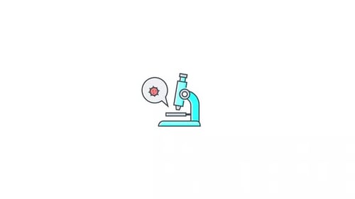 Animated Flat Design Microscope Icon with Virus