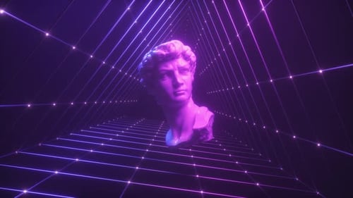 Abstrakter Synthwave-Hintergrund der Grid- und David-Skulptur