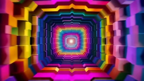 Colorful Abstract 3D Geometric Tunnel Loop