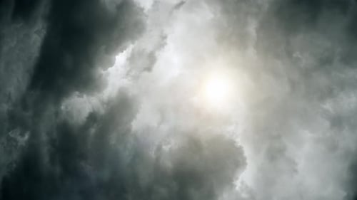 atmospheric point of view inside the thick clouds above the sky.