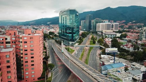 Aerial View of Modern Business District with Tram Lines and Roads in Usaquén - Bogotá, Colombia