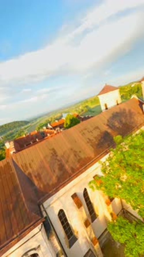 Unusual Aerial View of Benedictine Abbey in Tyniec Poland at Dawn