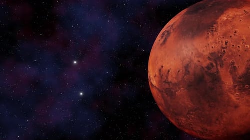 Planet Mars view from outer space and twinkling stars in the Milky Way galaxy 3d render. Solar