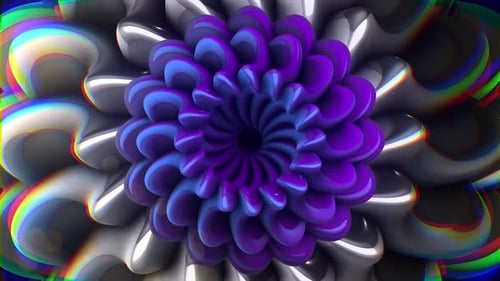 Abstract Purple Flower Spinning Loop with Glitch Effect