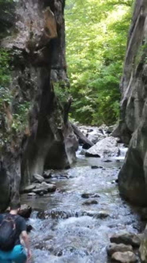 Walking Canyon River Aerial Drone