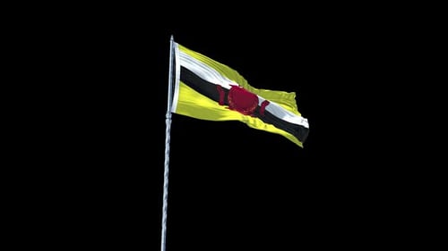 Realistic Brunei Flag Waving on Black Screen