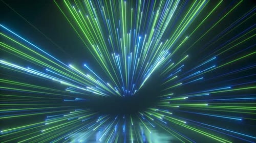 3D-Animation, kosmische blaue grüne Sternspuren, Countdown von eins bis zehn