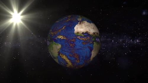 Animated Rotating Earth Globe with Sun in Outer Space