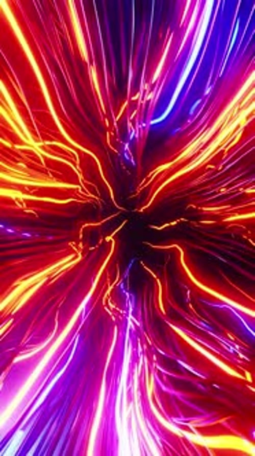 Abstract Neon Glowing Light Trails Movement Vertical