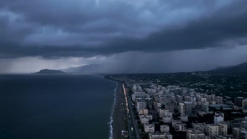 Cloudy Sunset High Above the Sea Aerial View on Mediterranean Coast in Winter