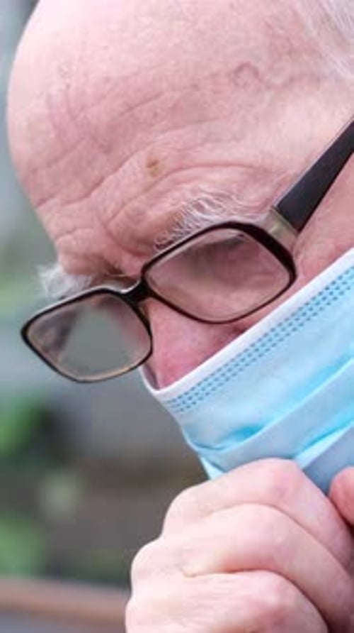 Closeup of Grandfather Sick He Coughs Hard in the Middle of the Street Influenza Pneumonia Vertical