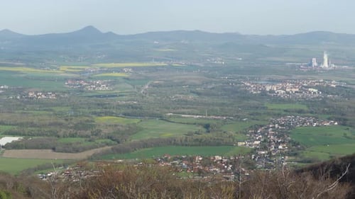 A Green Landscape with Towns Villages and Lakes Top View From a Hill Peak