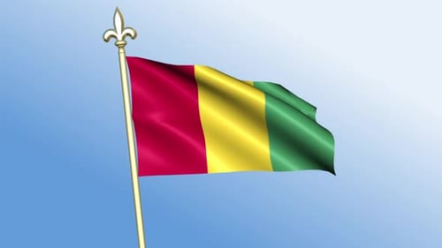 Waving Guinea National Flag on Golden Pole