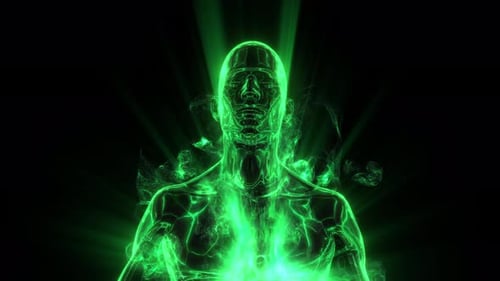 Glowing Green Human Body Outline with Energy Flow Animation