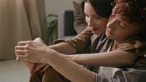 Loving Couple Embrace in Indoor Setting