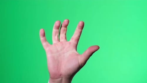 Male Hand Clenched on Camera Green Chromatic Key Background Hand Sign Language