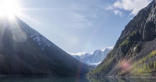 Mountain Lake Timelapse at the Summer or Autumn Time Wild Nature and Rural Mount Valley Green Forest
