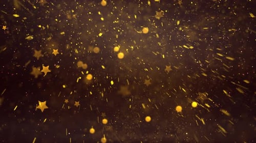 Golden Glitter Particles and Stars Shimmering Festive Background Loop