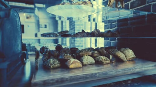 Fresh Bread on Shelves in Bakery