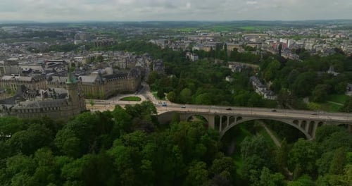 Establishing Shot of Luxembourg City Tourism Travel or Urban Broll Background A Drone Flew Over the