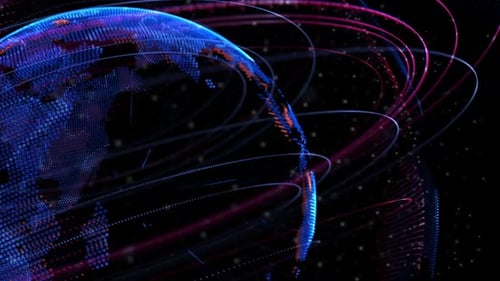 Globe Animation Surrounded by Neon Grid Lines