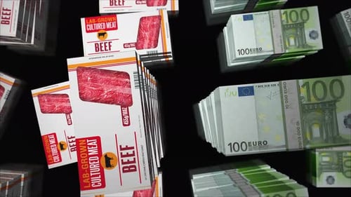 Cultured meat lab-grown box and Euro money pack loop 3d