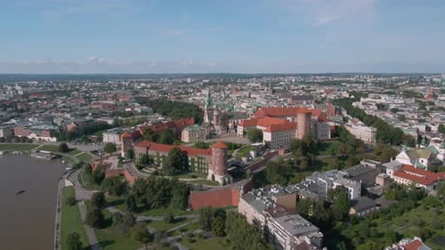 Aerial footage of Wawel Castle in Krakow in Poland