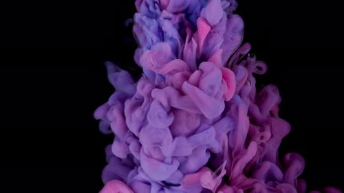 Swirling Pink and Blue Ink Against Black Background