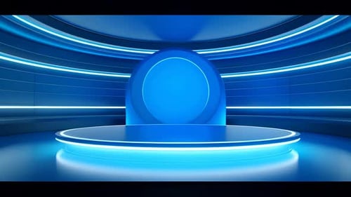 Futuristic Blue Virtual Stage with Glowing Neon Lights