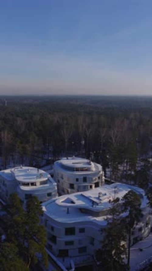 Aerial Winter View of Jurmala Latvia Modern Flats and Pines