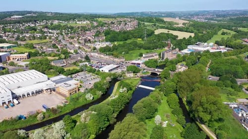 Aerial footage of the village of Kirkheaton, Huddersfield in the Kirklees district n the UK