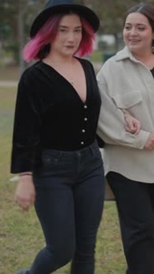 Stylish Smiling Friends Walking in the Park Holding Hands Slowmotion