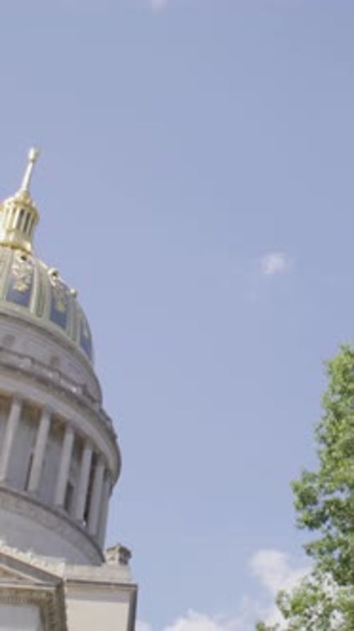 Vertical West Virginia Capitol Tilt and Pan From Light Pole Gimbal Shot