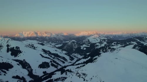 Compacted Snow Mountains Of Reiterkogel And Hasenauer Köpfl In Saalbach Hinterglemm, Austria. Aerial