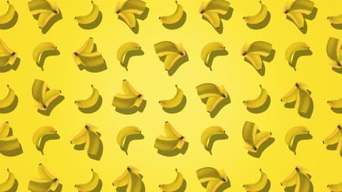 Animated Banana Fruit Pattern Loop on Yellow Background