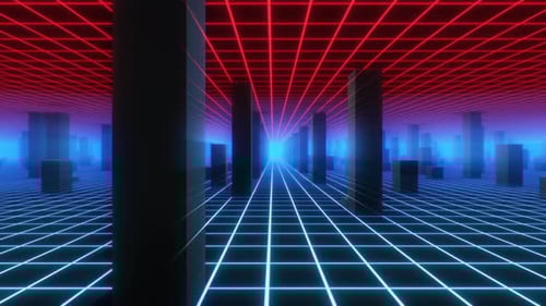 Futuristic Neon Grid City Scape Loop Animation