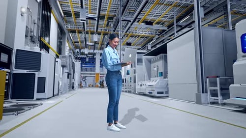 Asia Professional Female Work On Laptop at Factory Digitalization
