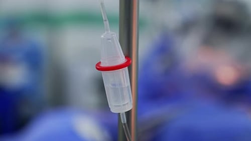 Slowly dripping medicines in the drop counter. Close up. Equipment necessary for modern surgeries.