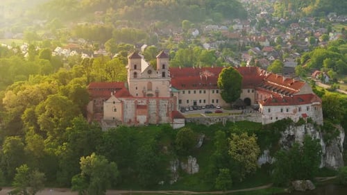 Aerial View of Benedictine Abbey in Tyniec Poland at Dawn