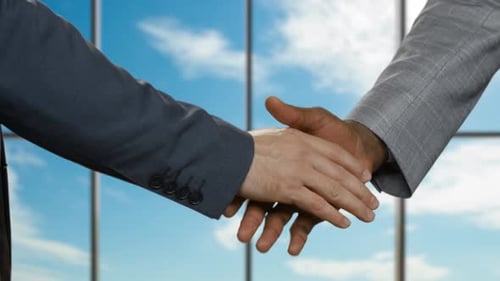 Businessmen Shake Hands in Office
