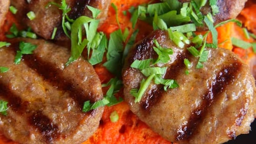 Close Up of Meatballs on Orange Bread