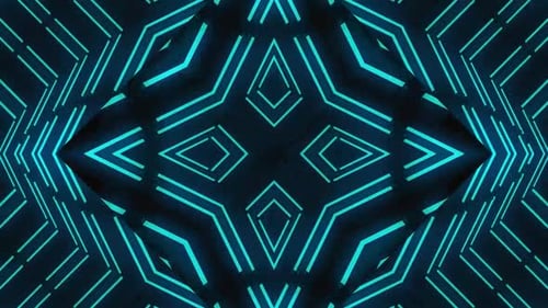 Dynamic neon geometric tunnel with abstract glowing lines and patterns