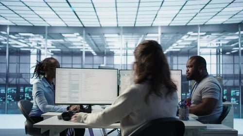 Admin Arriving in Server Hub Sitting at Computer Desk