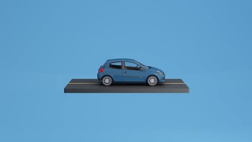 Blue Compact Car on Minimalist Road