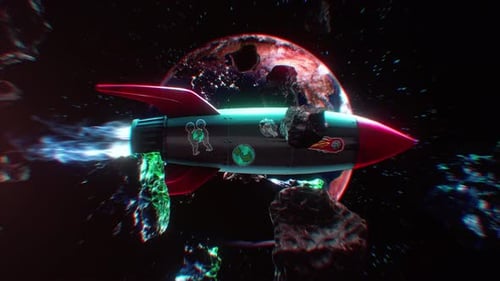 Retro Rocket Flying By The Earth Through Space Loop