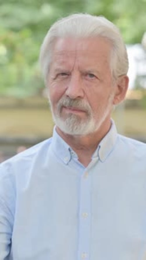 Outdoor Portrait of Senior Old Man in Denial, Rejecting, vertical video